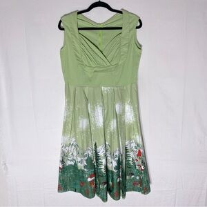 Hua Lan Retro 50s Rockabilly Swing Dress Mint Green Alpine Scene Size L